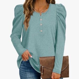 Dofaoo Women's Teal Button-Down Blouse